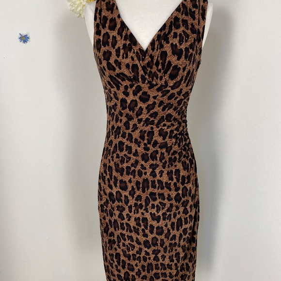 RALPH LAUREN Leopard Animal Print Body Con Stretch Dress Size Small - Picture 6 of 11